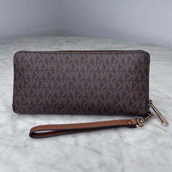Michael Kors Continental Wallet JetSet Zippered Large Brown Wristlet Leather - Picture 8 of 16